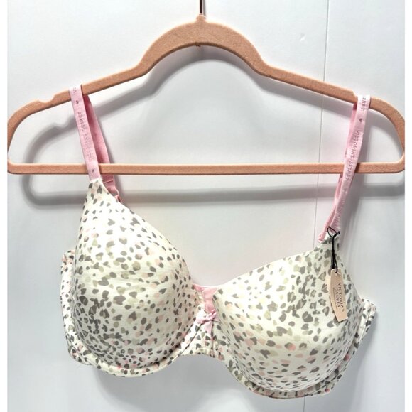 Victoria's Secret Push-Up Bra 38DD Gray Pink Cheetah Print Sexy Padded Lingerie - Picture 1 of 7